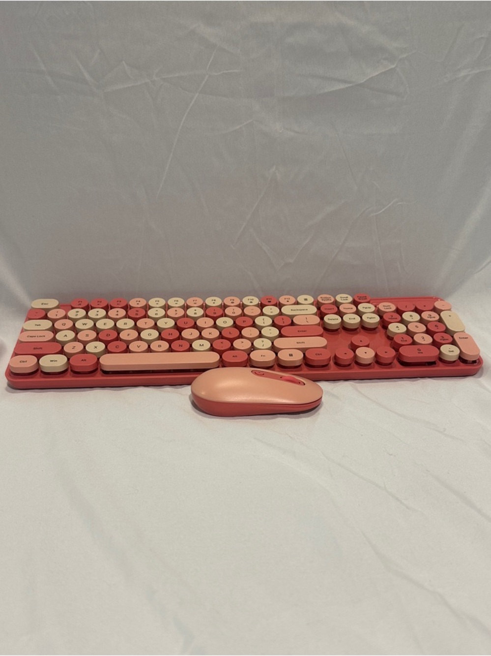 Wireless Pink Retro Round-Key Keyboard and Mouse Set